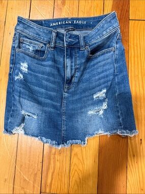 American Eagle Outfitters Blue Distressed Denim Mini Skirt